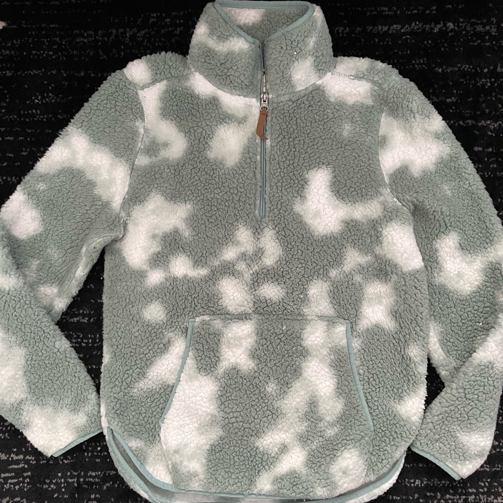 Cozy Sherpa Pullover - Green and White - Size M
